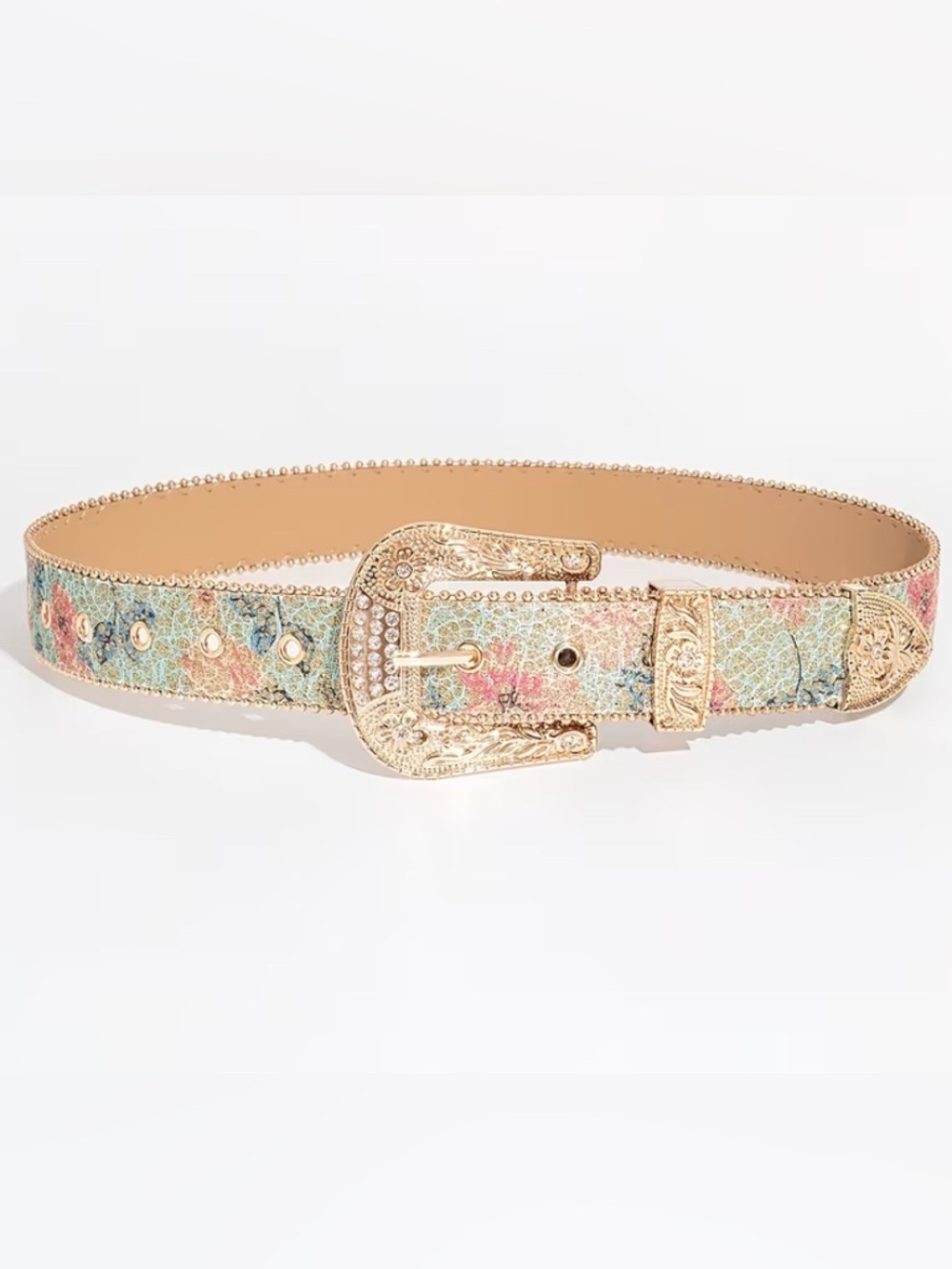 WESTERN Gold-Tone Floral Belt in Pastel Multicolor Metallic - Picture 4 of 4